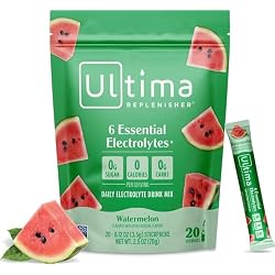 Ultima Replenisher Watermelon Electrolyte Packets, 20 Stickpacks | Daily Zero Sugar Powder Hydration Packets with 6 Key Electrolytes & Minerals - Sugar Free, Plant Based & Keto Friendly