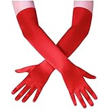 Papoopy Women Red Long Gloves for for Wedding, Tea Party, Cosplay, Costume (Satin - Red)