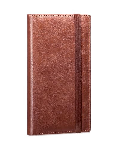 Yarnic Checkbook Cover for Personal Checkbook, Checkbook Holder with Pen Holder & Built-in Clear Plastic Divider for Duplicate Checks (Dark Brown)