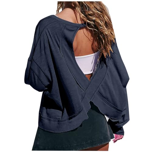 Sweatshirt for Women Open Back Workout Backless Long Sleeve Athletic T-Shirt Tops Running Crop Gym Yoga Shirt