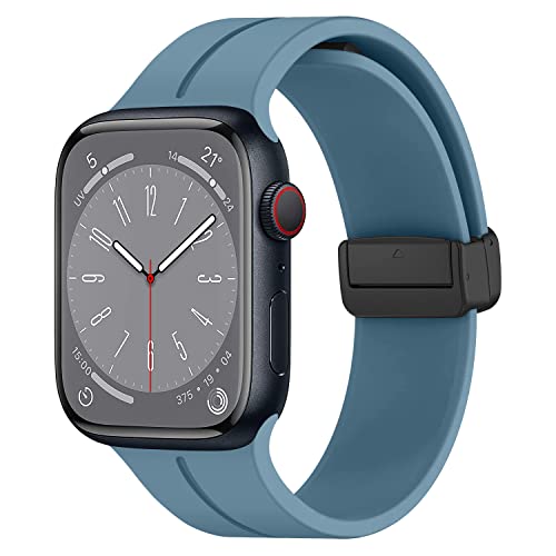 for Apple Watch Band 44mm 40mm 49mm 38mm 45mm 41mm 42mm Women men,Sport Silicone Strap+Magnetic D-Buckle WristBands for Apple Watch Series 8/ultra/7/SE/6/5/4/3/2/1,iWatch Bands,blue