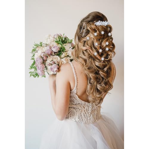 13 piezas de clips para el cabello con pedrería, incluyendo 10 clips miniatura de flores plateadas, 2 pasadores de cristal y 1 broche decorativo de pedrería con perlas para novias, mujeres y niñas miniatura 6
