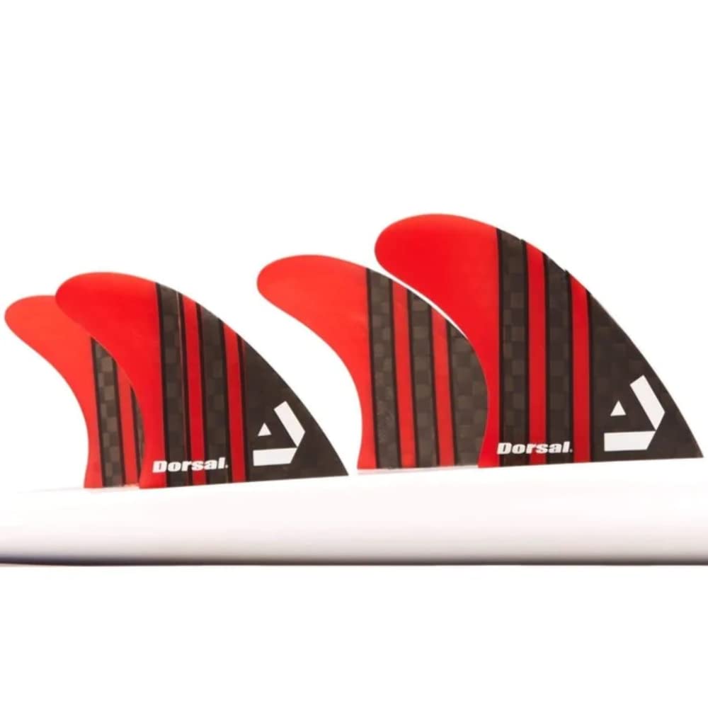 DORSALSurfboard Fins Quad 4 Set FCS Compatible Red Carbon Fiber with Honeycomb Hexcore