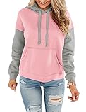 ORANDESIGNE Women's Color Block Hoodies Tops Casual Long Sleeve Lightweight Pullover Sweatshirts wit