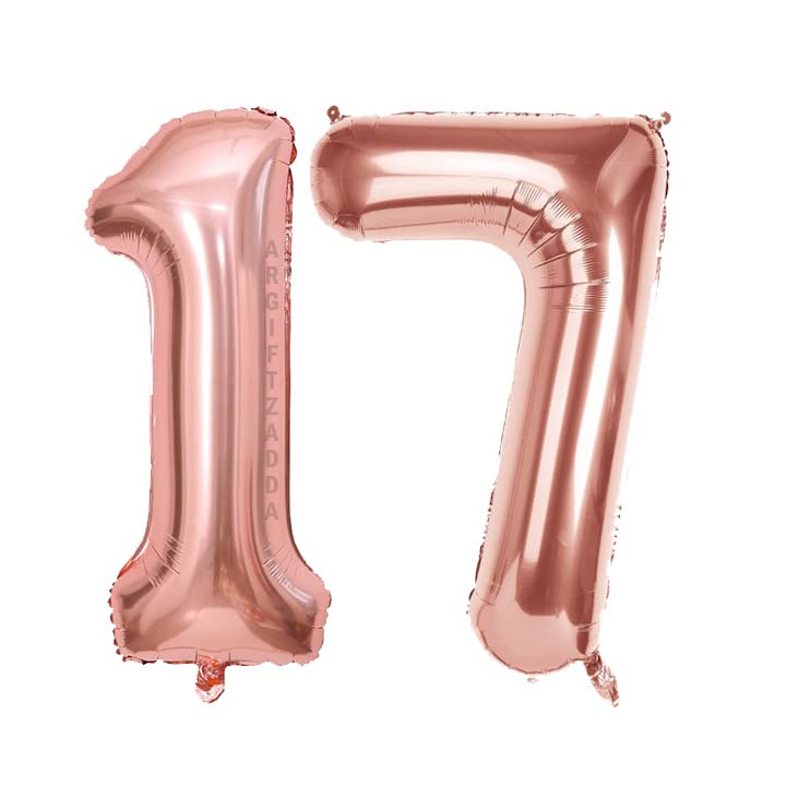 AR Giftzadda Rose Gold 17 Number Foil Balloon (16inch) for Boy Girl Men Women 17th / 71st Birthday Party Decorations, Foil Number Balloons 0-9 for Anniversary Wedding Party Decorations (17 No. RG)