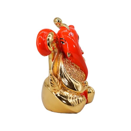 Image of Gold Plated Leaf Finish Ganesha | Ganpati Idol for Car Dashboard, Office Desk & Home Temple | Divine Blessings & Positivity | Height 2.5 Inch