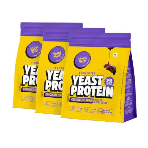 Image of Yogabar Fermented Yeast Protein Powder - Chocolate|26g Complete Protein Supplement|High Absorption, No Bloating, Gut Friendly|PDCASS 1|1.5kg (Pack of 3)