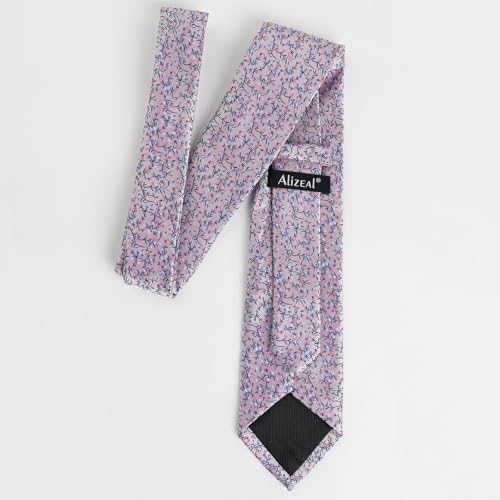 Image of Alizeal Mens 3.15'' Light Color Rustic Tie Handkerchief | with Flower Printed Handkerchief for Wedding Business Daily Wear