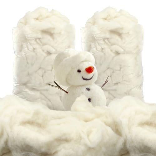 Newwiee Clean Wool Batting Stuffing for Stuffed Animals Roving Wool Felting Filler for Crafts Needle Cushions Pillow Knitted Stuffed Toys Animals Blending and Dryer Balls Natural White(1.1 lb)