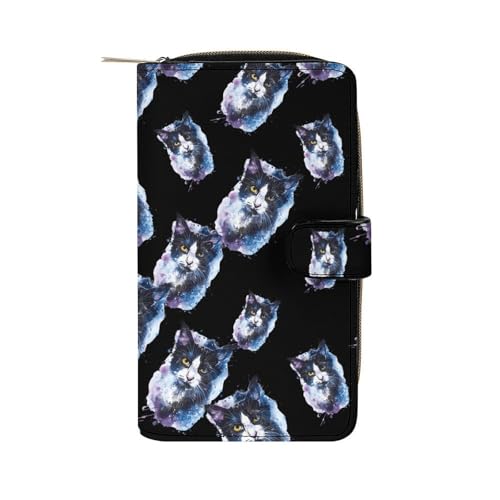Watercolor Cat Unisex Wallet Cute Elegant Long Slim Card Holder Case Minimalist Coin Purse Clutch Wallets