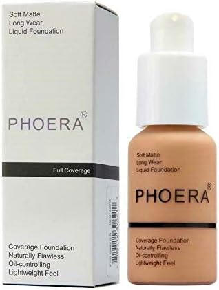 PHOERA 30ml Foundation Liquid, Foundation Full Coverage 24HR Matte Oil Control Concealer Liquid Foundation (Warm Peach #103)