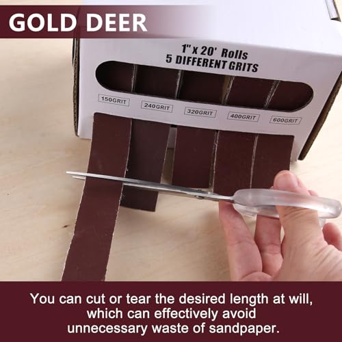GOLD DEER Schleifpapier-Set mit 5 Körnungen, Schleifpapierrolle, verschiedene Rollen, Schleifpapier, 150, 240, 320, 400, 600, Körnung 150, 240, 320, 400, 600, für Holz, Metall, Polieren