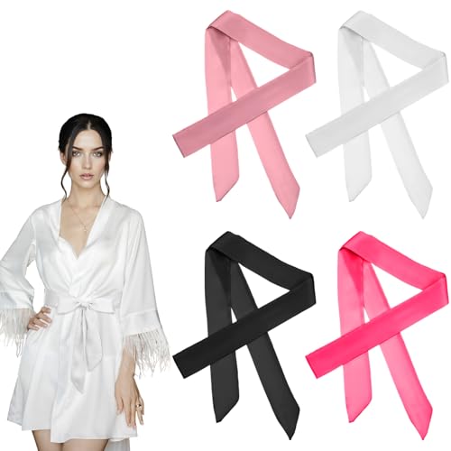 4 Pcs Satin Bathrobe Belt Replacement Wedding Satins Sash-Belts Long Double Side Satin Belt for Party Special Occasion 79 x 2 Inches, Black, White, Grey, Pink