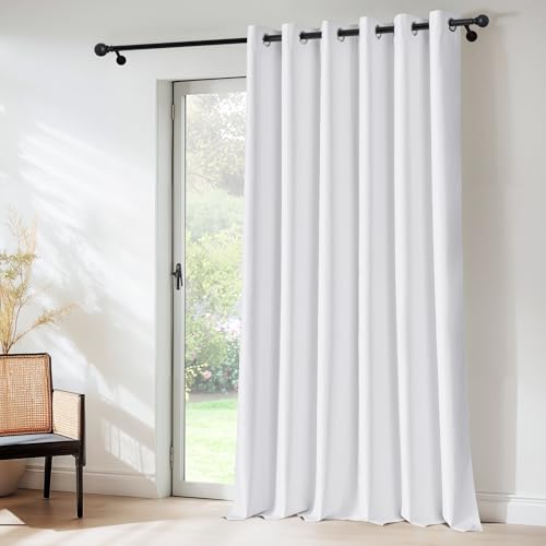 NICETOWN 100% Blackout Sliding Door Curtains 95 inches Long, Grommet Thermal Insulated Room Divider Curtains for Living Room/Bedroom/French Door/Patio, 1 Panel, Pure White, 80W x 95L