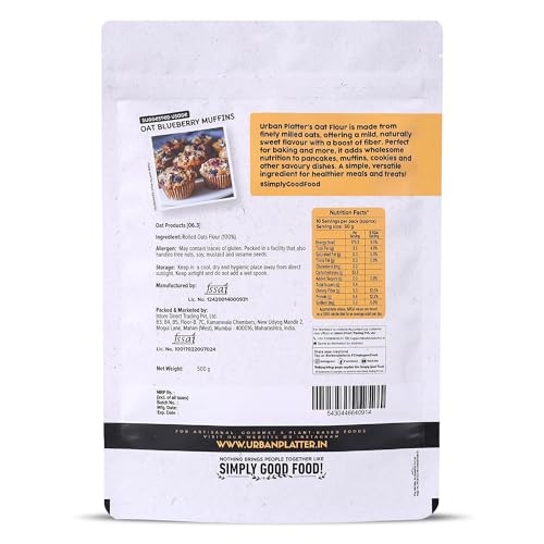 Image of Urban Platter Oats Flour, 500g (Gluten-Free | Fiber-Rich | Ideal for Baking, Pancakes & Smoothies | Made from 100% Whole Oats)