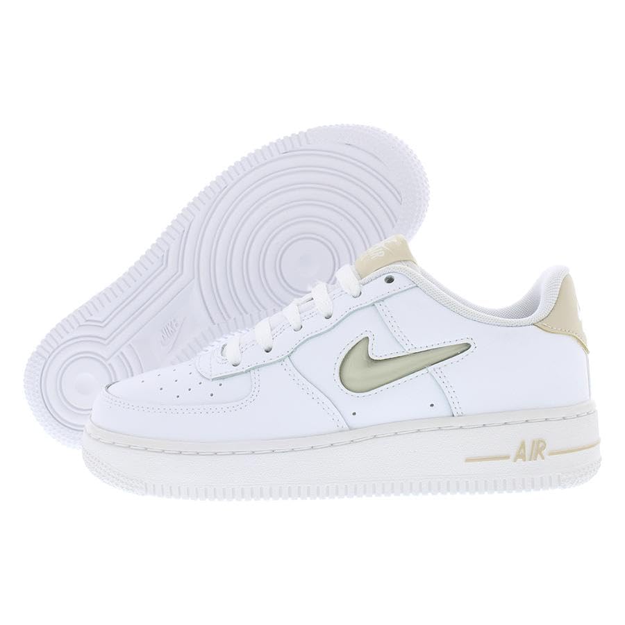 Image of Nike Air Force 1 Big Kids' Shoes (HQ3249-043, Pure Platinum /Glacier Blue /Metallic Silver)