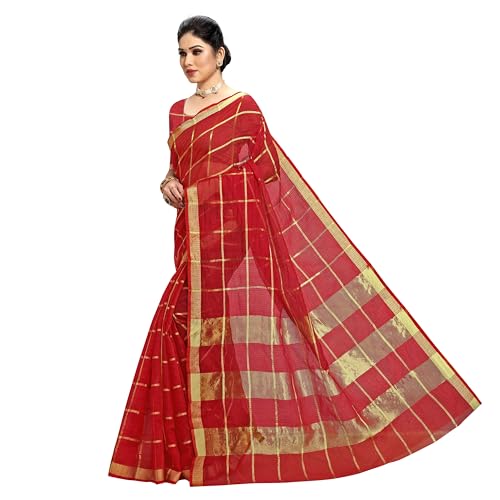 Image of StyleScope Women's Kota Doria Cotton Zari Checks Manipuri Saree With Unstitched Blouse Piece (Malanng)
