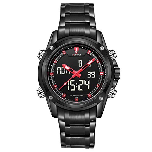 Readeel Military Sports Watches Men's Dual-display Multi-function Stainless Steel Mens Watches Red