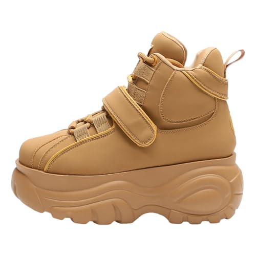 Image of ANUFER Women's Goth Punk High /Low Top Platform Chunky Sneakers Lace Up Wedgel Heel Dad Shoes