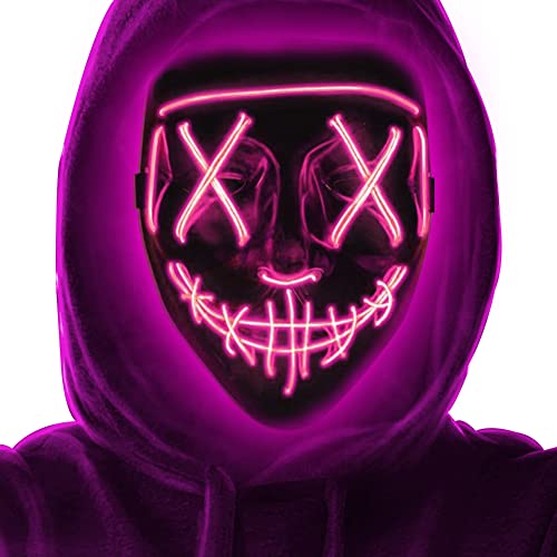 Halloween LED Light Up Glowing Purge Mask, Scary Lighting Neon Mask for Adults Kids Costume Festival Party Carnival Rave Gift (Pink)