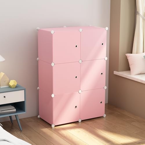Image of Mevigo Plastic Wardrobe for Kids & Baby | 6-Door Cupboard for Clothes | Almirah for Kids Clothes | Collapsible Baby Wardrobe | Cupboard Storage Rack for Toys Books | Bedroom -Pink