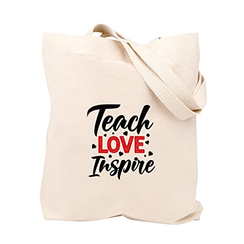 Andaz Press Teacher Appreciation Tote Bags Cute Teach, Love, Inspire Teacher Tote Bag for Supplies, Makeup & Accessories, Best Teacher Gifts for Women, Teacher Appreciation Gifts, 15