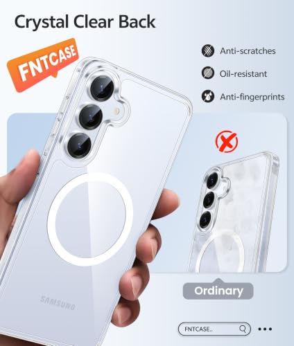 Image of FNTCASE for Samsung Galaxy S25 /S24 Case: Galaxy S24 /S25 Phone Case [Fit with Magsafe] Anti Yellowing Transparent Clear [Screen Protector] Military Grade Shockproof Protective Phone Cover-Clear