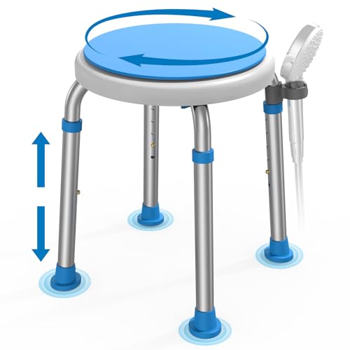 Loyoda FSA/HSA Eligible Swivel Shower Stool with Adjustable Height, Anti-Slip Round Shower Chair for Inside Shower, Tool Free Assembly Shower Seats for Adults, 300lbs