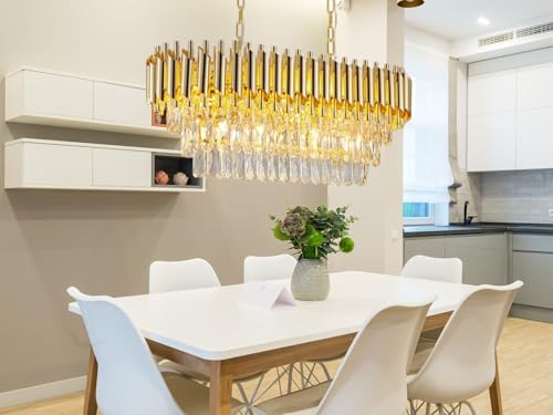 Image of TRIXY Chandeliers Lights for Ceiling Rectangular Crystal Pendant Light Lamp | 3 Tier, K9 Crystal 600x300mm Elegant Jhoomar Lamp Fixture for Bedroom, Dining Room Modern Home Interior