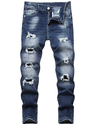 Boy's Skinny Fit Ripped Destroyed Distressed Stretch Fashion Denim