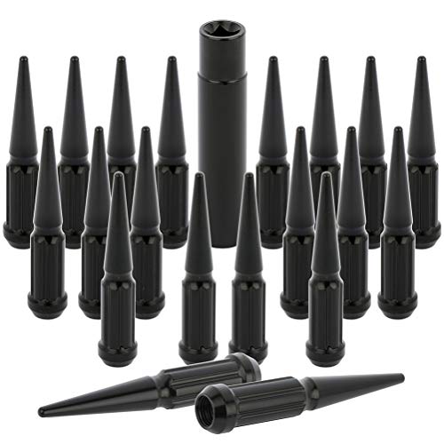 Image of SCITOO 20PCS+1Keys Black Wheel Lug Nuts Spline Closed End Socket Thread 14x1.5 Lug nut for Cadillac for Chevrolet for Ford for GMC for Jeep for Lincoln for Ram for Toyota