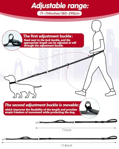 WANFIRE Freihandleinen Hundeleine, Joggingleine Hunde, Lange Hundeleine mit Autosicherheitsgurt und doppelseitigen reflektierenden Nähten für mittelgroße und große Hunde zum Spazierengehen (Schwarz)