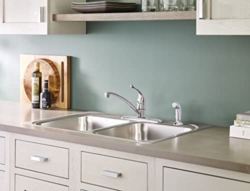 Moen Chateau Chrome One-Handle Low-Arc Kitchen Sink Faucet With Side Sprayer, 4 Hole Kitchen Faucet, Separate Flexible Pull Out Spray Head, For Commercial, Laundry, Utility, 7430 #TOP3