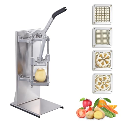 RISMANOR Commercial French Fry Cutter with 4 Size Blades, Stainless Steel 1/4″ 3/8″ 6 Wedges 6 Wedges to Core Chopper, Manual Potato Apple Lemon Slicer Cutting for Restaurant Home Kitchen, Sliver