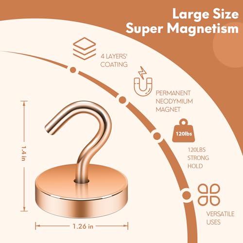 Image of Neosmuk Magnetic Hooks Steel Tube Design for Cruise,130lb+ Bronze,10 Pack | Cruise Ship Essentials,Heavy Duty Magnett Hooks for Cabins, Refrigerator, Grill, Hanging, and Travel Extra Strong Must-Haves