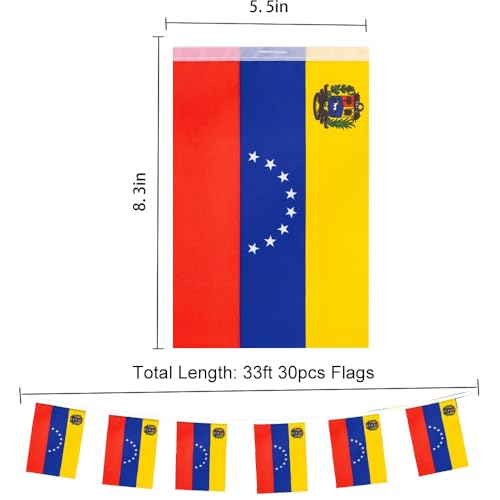 Image of Venezuela Flags Venezuelan String Flag Banners for Patriotic Events Independence Day Sports Bars Inside Outside Decorations 33 Feet 30 Flags