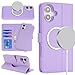 Zouzt Case for iPhone 16 6.1 Inch, 2 in 1 Detachable Wallet with Card Holder for MagSafe Magnetic Wireless Charging Premium PU Leather Flip Folio Kickstand Shockproof Cover Women, Purple