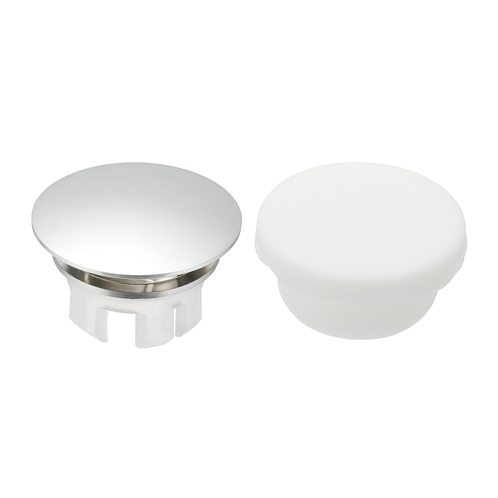 sourcing map 2Pcs Sink Overflow Ring, Universal Sink Overflow Drain Cover, Insert in Hole Double Layer Cap Round Caps for Bathroom Kitchen Basin Wash Basin, Bright Silver/White