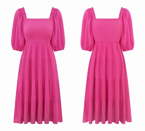 Image of R.Vivimos Women's Summer Cotton Lantern Sleeves Ruffled Off Shoulder A-Line Midi Dresses
