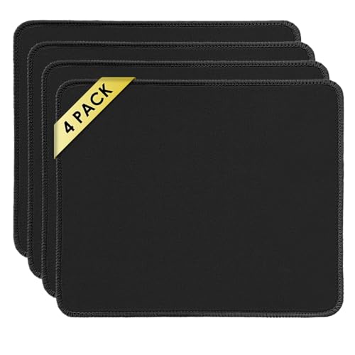 Image of FROGIGO Mouse Pad with Stitched Edges - Classic Black Mousepad Set for Women, 9.25 x 7.75 inch Washable Desk Pad, Non-Slip Rubber Base, Office Home Laptop Accessories - Classic Black-4 Pack