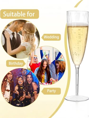 WDF 36PCS Clear Champagne Flutes Plastic - 6 OZ Clear Disposable Champagne Flutes Party Supplies for Wedding/Birthday/Parties