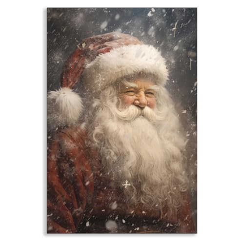 Santa Claus Christmas Canvas Wall Art, Vintage Santa Portrait Poster,