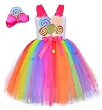 Tutu Dreams Halloween Costumes for Girls Candy Lollipop Costume Rainbow Tutu Dress Birthday Party Holiday (Rainbow-knee length, 3-4T)