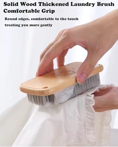 Image of Scrub Cleaning Brush for Stains -Wood Handle Scrubbing Brushes,Cleaning Scrubber Brush for Fabric,Carpet,Clothes,Bathroom,Long Handle Cleaner Brush for Sneakers, Tennis, Canvas & More-2Pack