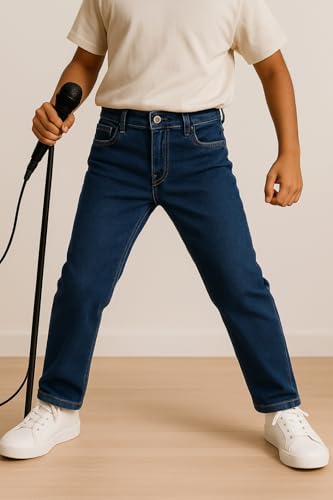 Image of Tales & Stories Boys Slim Fit Denim Jeans | 5-Pocket Stylish Mid-Rise Pants| Durable Cotton Denim Lycra with Button Closure | Casual Wear