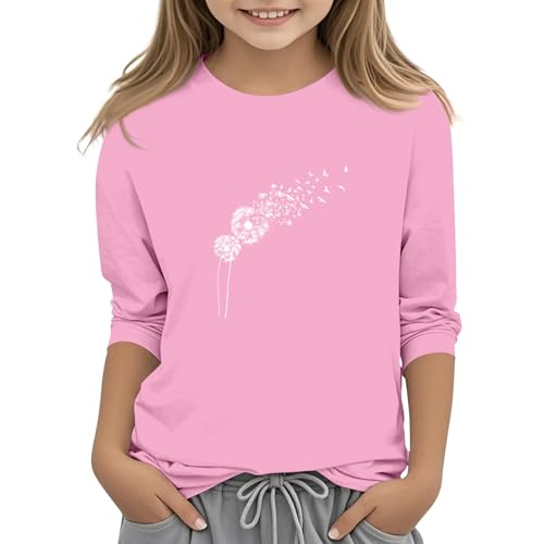 Girls Shirts 3/4 Length Sleeve Cute Clothes Shirts Fall Crewneck Summer Tops Soft Elbow Sleeve Teen Floral 3-14 Years