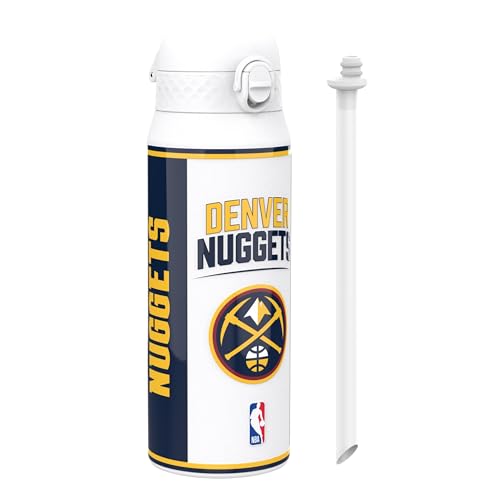 ion8 NBA Denver Nuggets Botella Térmica Con Pajita Extraíble, 750ml/24oz, Aislada, A Prueba De Fugas, Fácil De Abrir, Cierre Seguro, Apta Para Lavavajillas, Tapa Abatible, Ideal Para Deportes