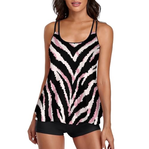 Maillot de bain tankini ensembles bikini à bandes roses et noires avec robe légère