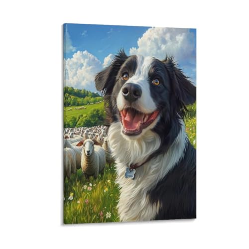 Décoration murale Border Collie tableau toile maison 40x60cm