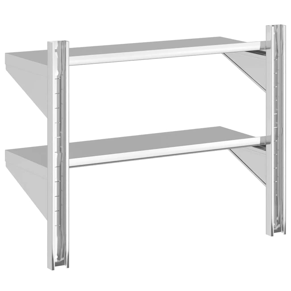 Estantería de pared con 2 estantes, 75 x 30 x 60 cm, acero inoxidable plateado, resistente a la corrosión, montaje en pared, para cocina o garaje
